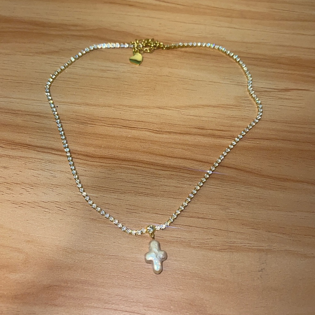 Frasier Sterling Italian Summer Gold Pearl Cross Necklace, New In Bag Never Worn